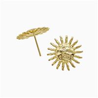 Copper Sun Stud Earrings Hammered 18K Gold Plated, approx 17.5mm