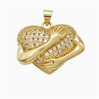 Copper Heart Pendant Pave Zirconia Love Embrace Gold Plated, approx 19-25mm