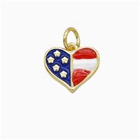 American Flag Charms Copper Heart Pendant Enamel Gold Plated, approx 12mm