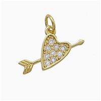 Cupid Arrow Heart Charms Copper Pendant Pave Zirconia Lover Gold Plated, approx 8-18mm