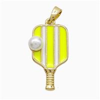 Copper Pickleball Paddle Pendant Pave Resin Yellow Enamel Sports Gold Plated, approx 13-22mm