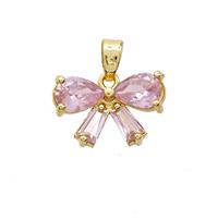Copper Bowknot Pendant Pave Pink Crystal Glass Gold Plated, approx 10-16mm