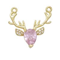 Copper Deer Pendant Pvae Zirconia Pink Crystal Glass Gold Plated, approx 17-20mm