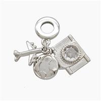 Copper Airplane And Footprint Camera Pendant Crystal Glass Platinum Plated, approx 10-14mm, 10mm dia