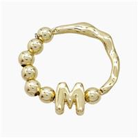 Copper Ring With Letter-M Gold Plated, approx 6-7mm, 18mm dia