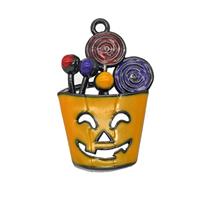Halloween Monster Bucket Charms Copper Pendant Lollipop Orange Enamel Black Plated, approx 15-22mm
