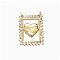 Copper Heart Pendant Pave Zirconia 2loops 18K Gold Plated, approx 14-20mm