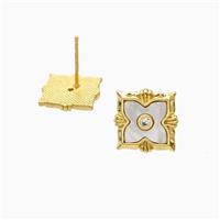 Copper Clover Stud Earrings Pave Shell 18K Gold Plated, approx 11-15mm