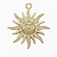 Copper Sun Pendant Pave Zirconia Gold Plated, approx 25mm