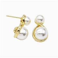 Copper Stud Earrings Pave Resin Gold Plated, approx 7mm, 10mm