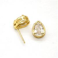 Copper Teardrop Stud Earrings Pave Zirconia Gold Plated, approx 7-10mm