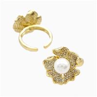 Copper Flower Rings Pave Zirconia Resin 18K Gold Plated, approx 20mm, 18mm dia