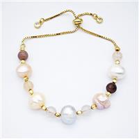 Pearl And Gemstone Bracelet Adjustable Copper Gold Plated, approx 10-12mm