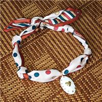 Polyester Fabric Necklace With Heart Oval White Enamel, approx 20-33mm, 68cm length