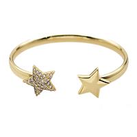 Copper Open Cuff Star Bangles Pave Zirconia 18K Gold Plated, approx 18mm, 60-65mm dia