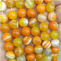 Natural Stripe Agate Beads Orange Dye Smooth Round, approx 8mm