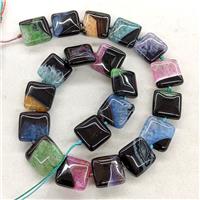 Natural Druzy Agate Square Beads Mix Color Dye, approx 18mm