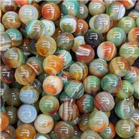 Natural Striped Agate Beads Banded Smooth Round Green Red Dye, approx 14mm