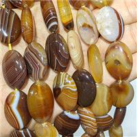 Ambercoffee Stripe Agate Oval Beads Banded Dye, approx 18-25mm