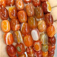 Orange Stripe Agate Barrel Beads Banded Dye, approx 13-18mm