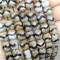 Tibetan Agate Barrel Beads Coffee White Dye, approx 10-12mm