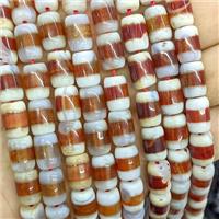 Tibetan Style Agate Barrel Beads Red, approx 8x12mm