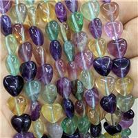 Natural Fluorite Heart Beads Multicolor, approx 12mm