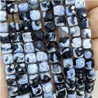 Blue Fire Agate Beads Dye Faceted Cube, approx 7-8mm