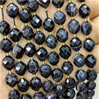Black Striped Agate Beads Banded Dye Faceted Rice, approx 8-10mm