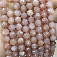 Natural Peach Sunstone Beads Faceted Round, approx 8mm