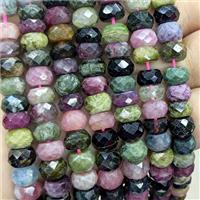 Natural Tourmaline Beads A-Grade Multicolor Faceted Rondelle, approx 6x9mm