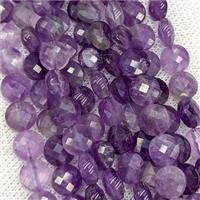 Natural Purple Amethyst Beads Faceted Coin, approx 8mm