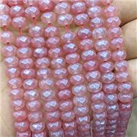 Pink Synthetic Quartz Beads Faceted Rondelle Electroplated, approx 5x8mm