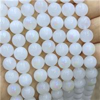 White Jade Round Beads Smooth Blue Electroplated, approx 12mm