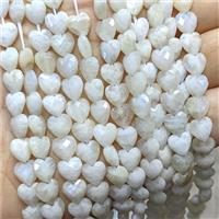 Natural White Moonstone Heart Beads Faceted Blue Flash, approx 8mm