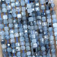 Natural Blue Aquamarine Beads AB-Grade Faceted Cube, approx 3mm