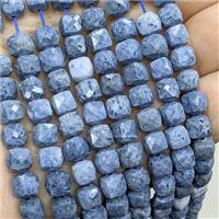 Blue Coral Fossil Beads Faceted Cube, approx 7-8mm