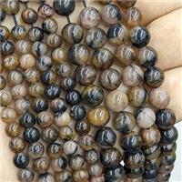 Natural Chiastolite Beads Smooth Round Coffee Black, approx 6mm