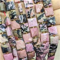 Chinese Rhodonite Square Beads Faceted Pink, approx 10mm