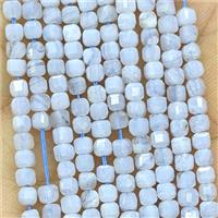 Natural Blue Lace Agate Cube Beads, approx 3mm