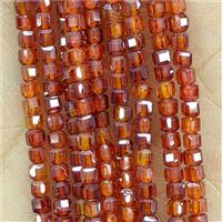 Ornage Cubic Zirconia Cube Beads, approx 2mm