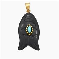 Natural Black Obsidian Fish Pendant, approx 18-30mm