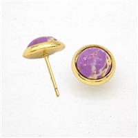 Purple Dye Imperial Jasper Stud Earrings Copper Gold Plated, approx 10mm