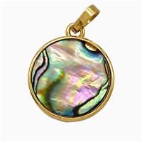Abalone Shell Circle Pendant Gold Plated, approx 18mm