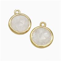 White Crystal Quartz Circle Pendant Gold Plated, approx 10mm