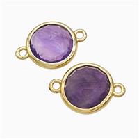 Purple Amethyst Circle Connector Gold Plated, approx 10mm