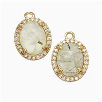 Prehnite Oval Pendant Copper Pave Zirconia Gold Plated, approx 11-13mm