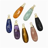 Natural Gemstone Teardrop Pendant Faceted Gold Plated Mixed, approx 10-30mm