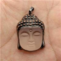 Clear Crystal Glass Buddha Pendant Matte Antique Red, approx 25-35mm