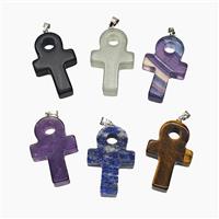 Natural Gemstone Ankh Cross Pendant Mixed, approx 20-30mm
